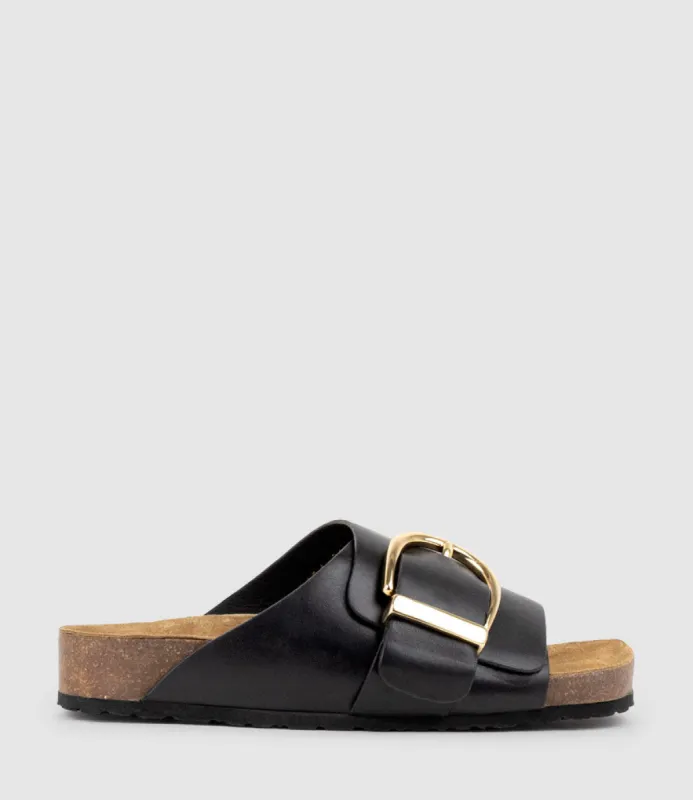KAKARI Buckle Slide on Footbed in Black sold by Edward Meller