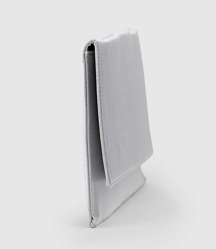 NEVE Envelope Clutch in Silver Satin sold by Edward Meller product image thumbnail 4