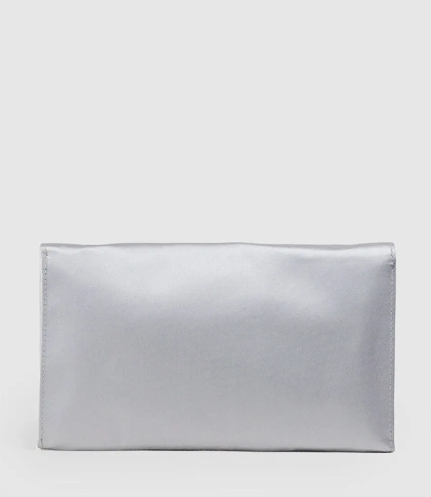 NEVE Envelope Clutch in Silver Satin sold by Edward Meller product image thumbnail 2
