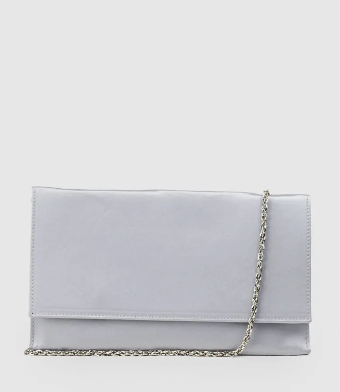 NEVE Envelope Clutch in Silver Satin sold by Edward Meller