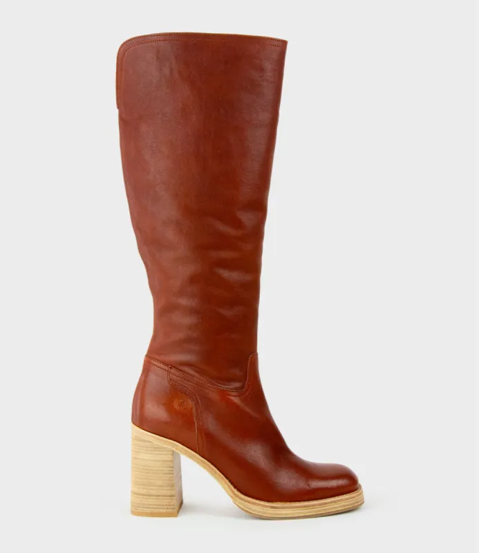 VEIL Block Heel Knee High Boot in Rust sold by Edward Meller