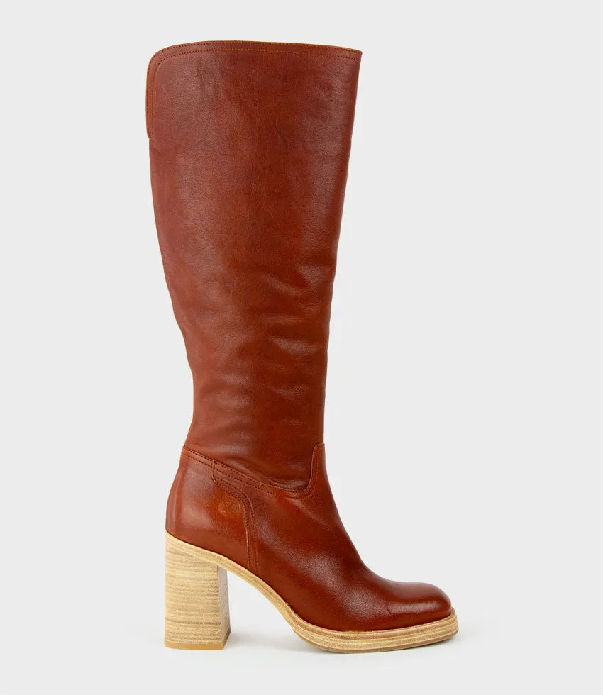VEIL Block Heel Knee High Boot in Rust sold by Edward Meller