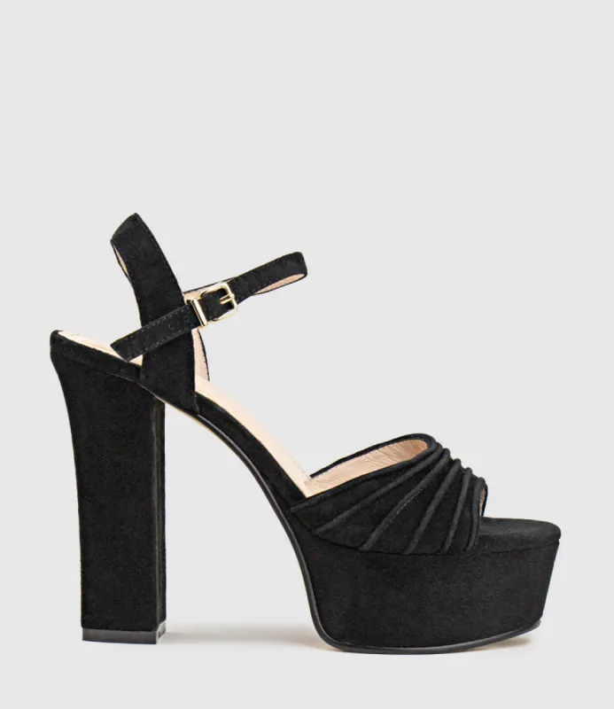 REGAL125 Extra High Platform Sandal in Black Suede sold by Edward Meller