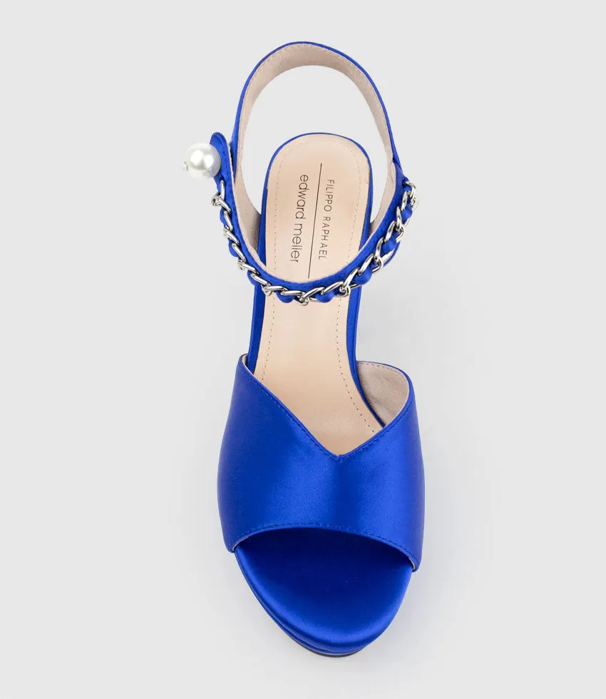 REGAN100 Platform Sandal with Chain in Cobalt Satin sold by Edward Meller product image thumbnail 4