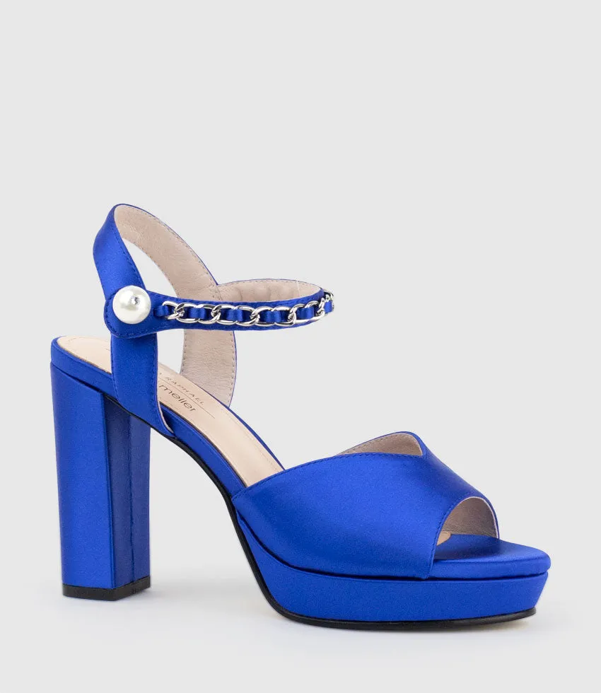 REGAN100 Platform Sandal with Chain in Cobalt Satin sold by Edward Meller product image thumbnail 5