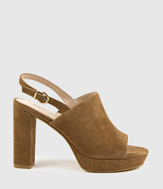 RULER Platform Slingback Sandal in Tawny Suede sold by Edward Meller