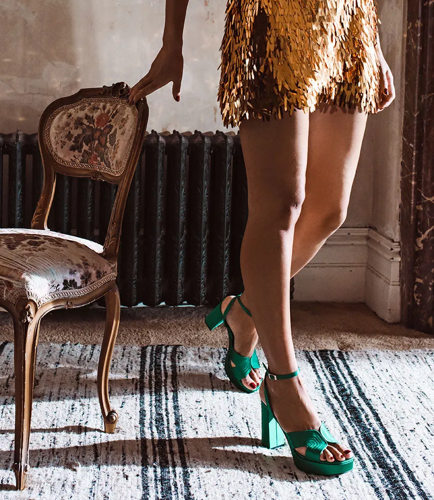 ROSALIA100 Stitched Detail Platform Sandal in Green Satin sold by Edward Meller product image thumbnail 3