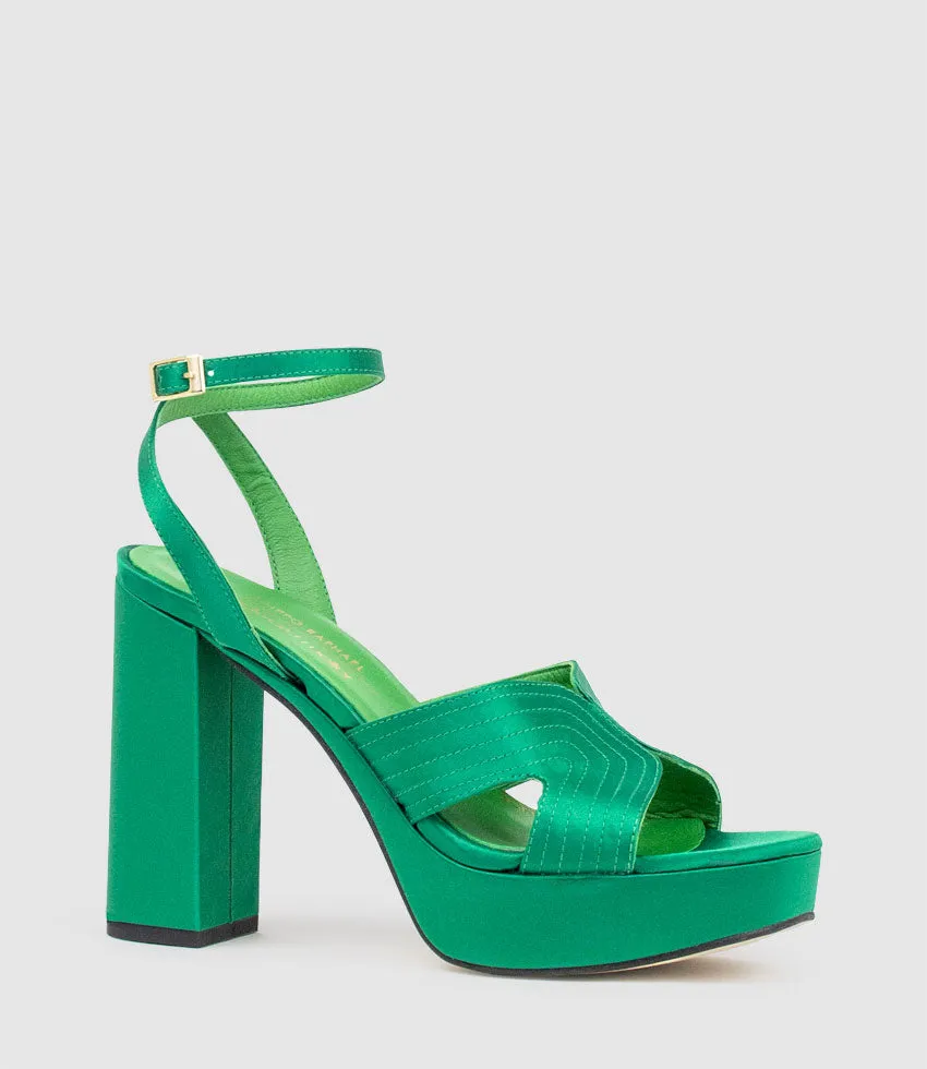 ROSALIA100 Stitched Detail Platform Sandal in Green Satin sold by Edward Meller product image thumbnail 4