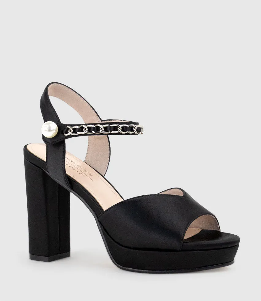 REGAN100 Platform Sandal with Chain in Black Satin sold by Edward Meller product image thumbnail 2