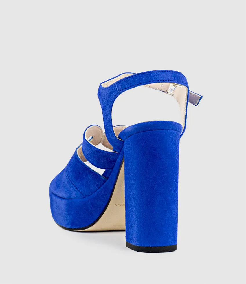 REYA100 Open Toe Platform Sandal in Cobalt Suede sold by Edward Meller product image thumbnail 4