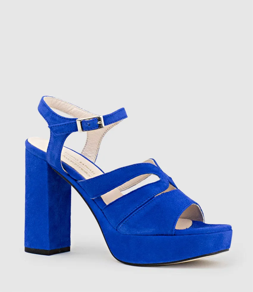 REYA100 Open Toe Platform Sandal in Cobalt Suede sold by Edward Meller product image thumbnail 3