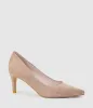 ADRIA 75mm Pointed Toe Pump in Nude Suede sold by Edward Meller