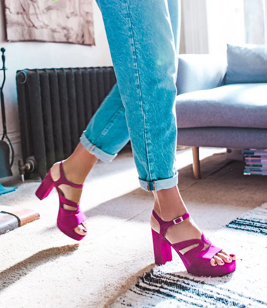 REYA100 Open Toe Platform Sandal in Magenta Suede sold by Edward Meller product image thumbnail 3