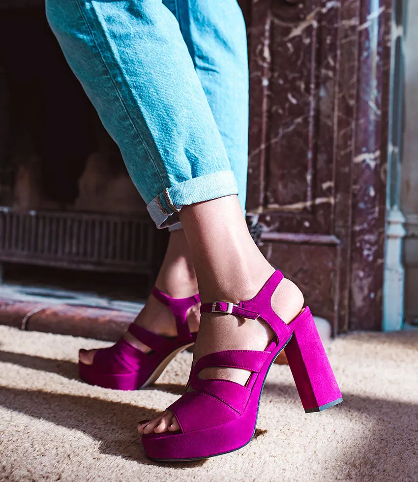 REYA100 Open Toe Platform Sandal in Magenta Suede sold by Edward Meller product image thumbnail 2
