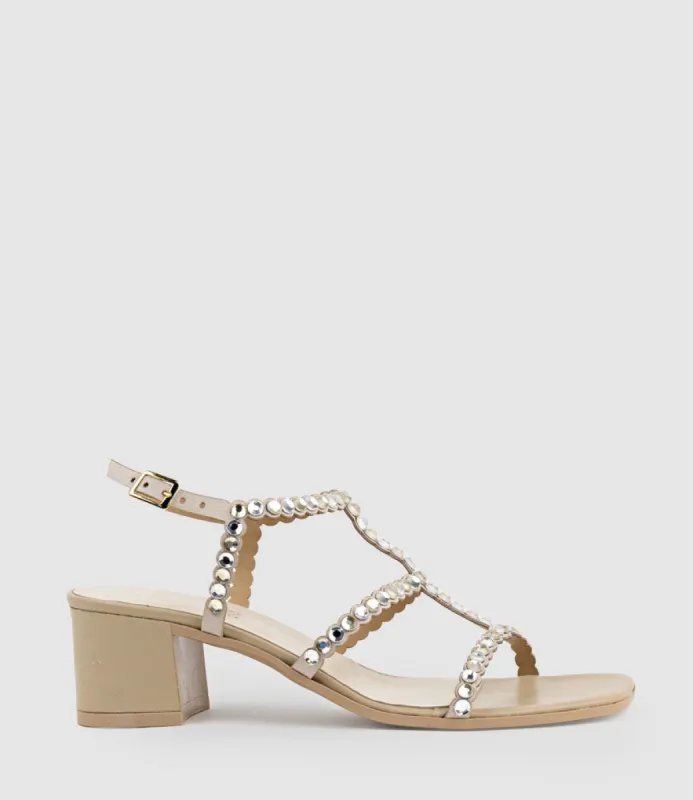 SIMCHA50 T Bar Crystal Sandal in Offwhite sold by Edward Meller