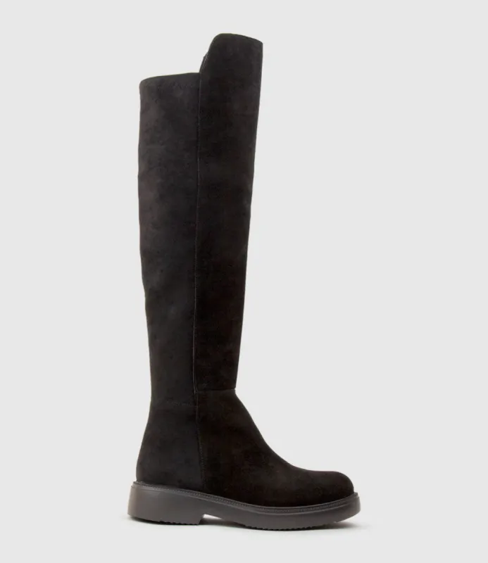 VANDER Half and Half OTK Boot in Black Suede sold by Edward Meller