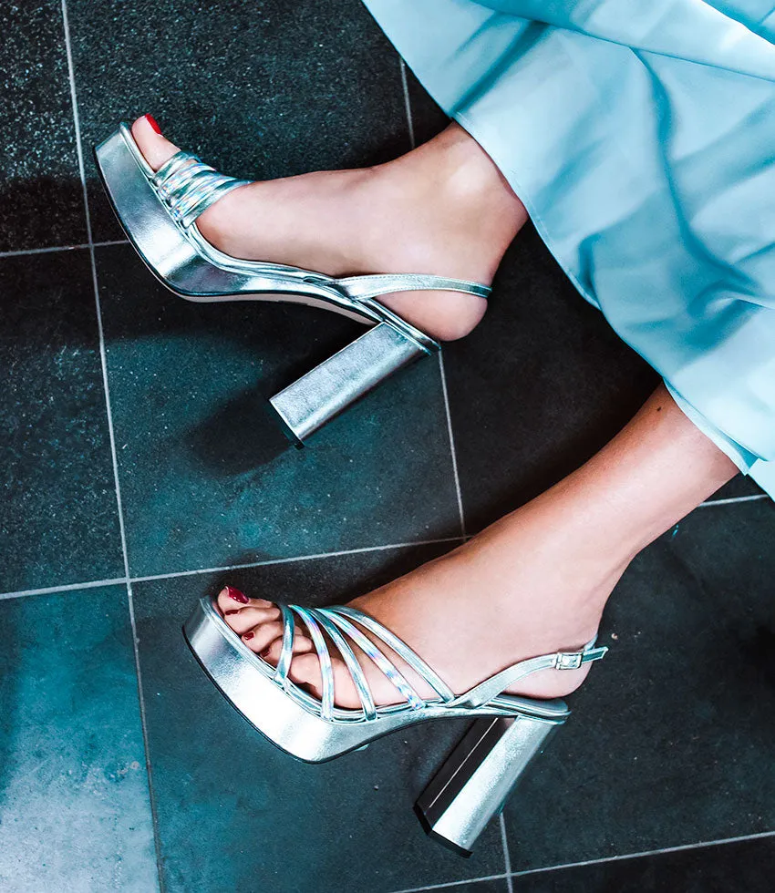 RINWA100 Asymmetrical Platform Sandal in Silver sold by Edward Meller product image thumbnail 3