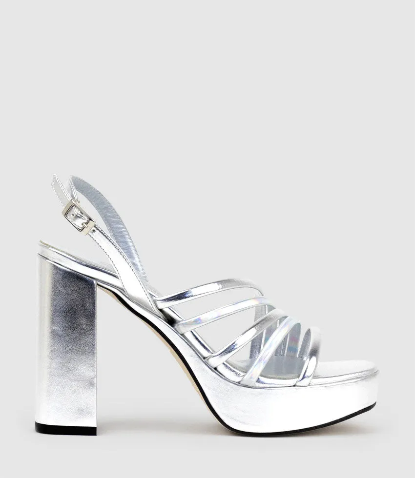 RINWA100 Asymmetrical Platform Sandal in Silver sold by Edward Meller