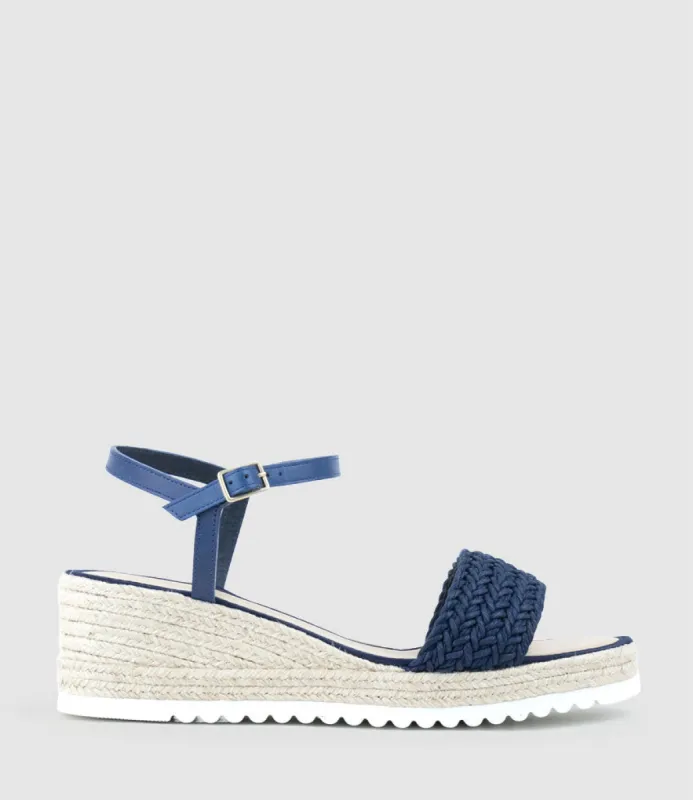 MARTINA Woven Front Espadrille in Navy sold by Edward Meller