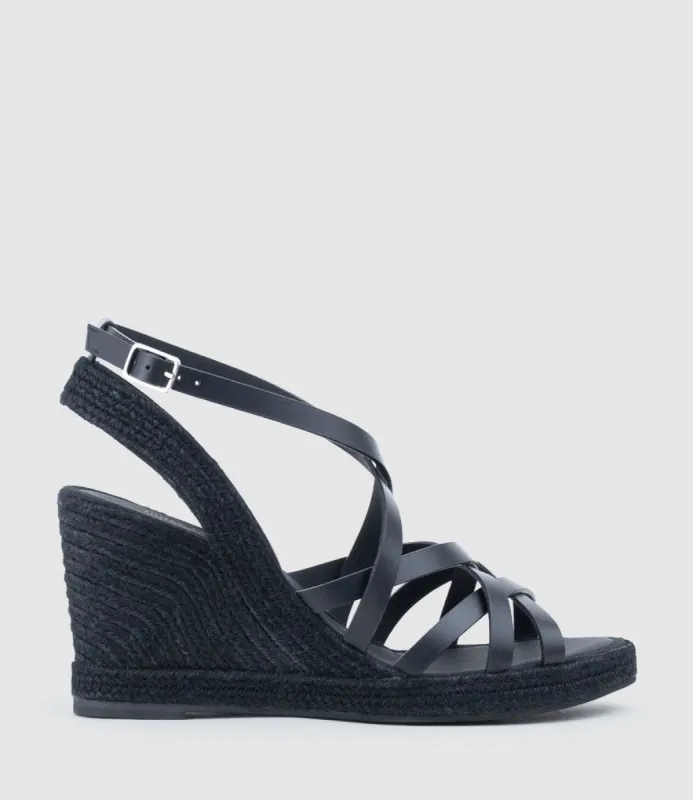 MILENA Strappy Tonal Espadrille in Black sold by Edward Meller
