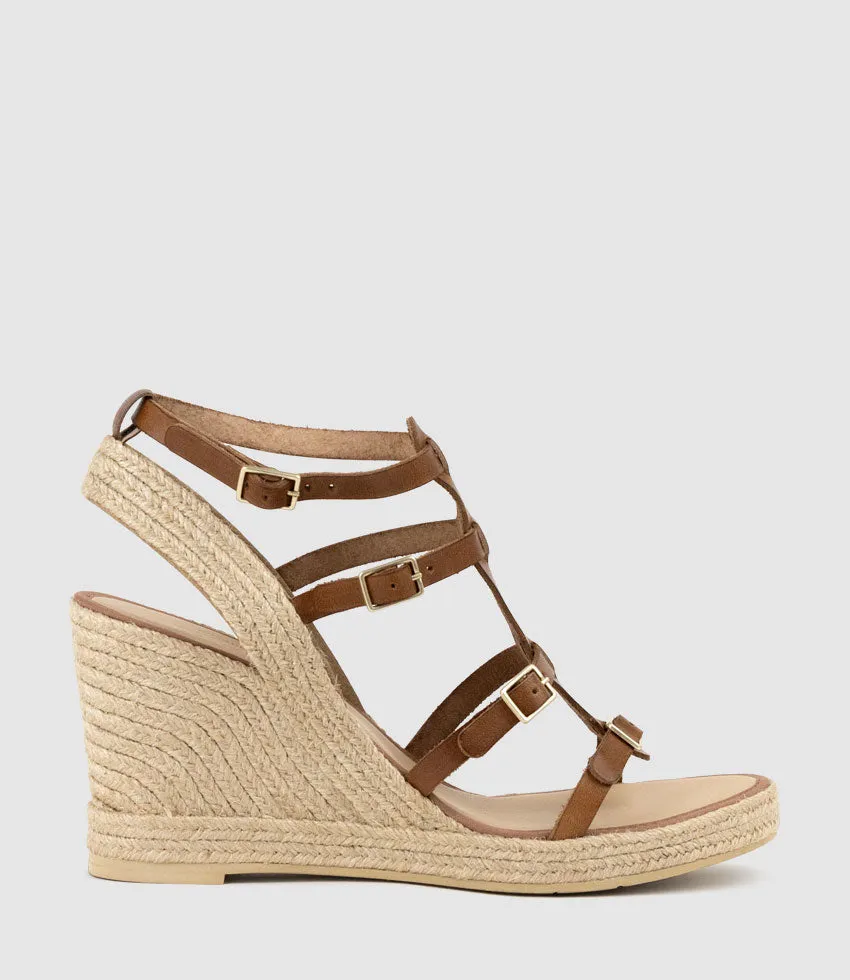 MARCELLE Multi Buckle Espadrille in Tan sold by Edward Meller