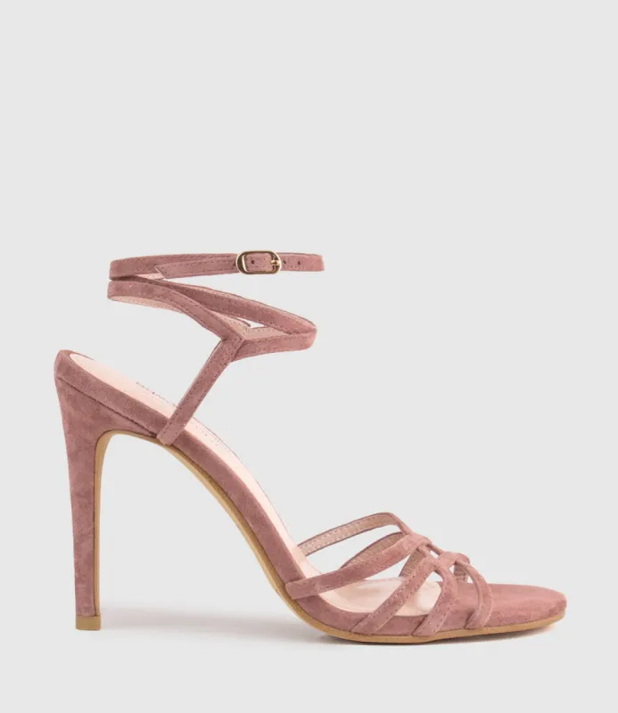 WHIMSY100 Multi Strap Sandal in Dusty Rose Suede sold by Edward Meller