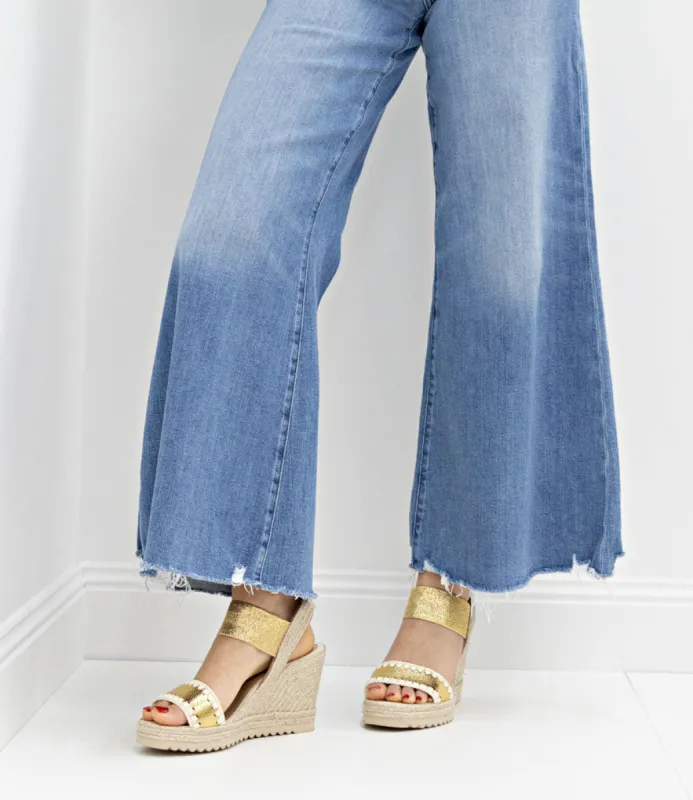 MINERVA Stitched Elastic Espadrille in Gold sold by Edward Meller