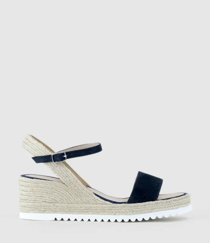 MYLO Single Strap Espadrille in Navy Suede sold by Edward Meller