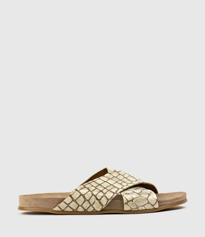HARRIET Crossover Slide on Footbed in Beige sold by Edward Meller