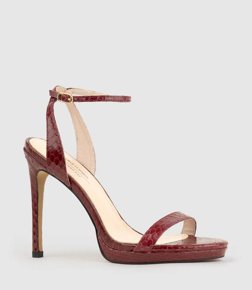 WHISPER110 Single Strap Platform Sandal in Black Cherry Snake sold by Edward Meller product image thumbnail 2
