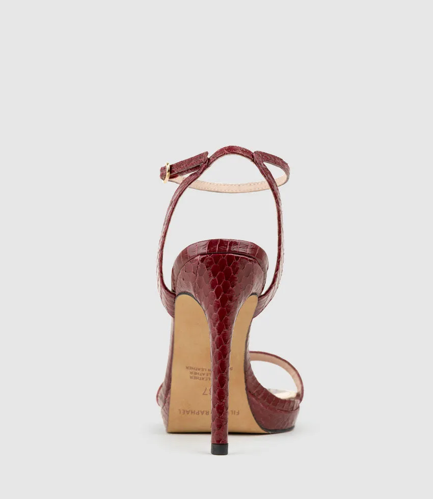 WHISPER110 Single Strap Platform Sandal in Black Cherry Snake sold by Edward Meller product image thumbnail 3