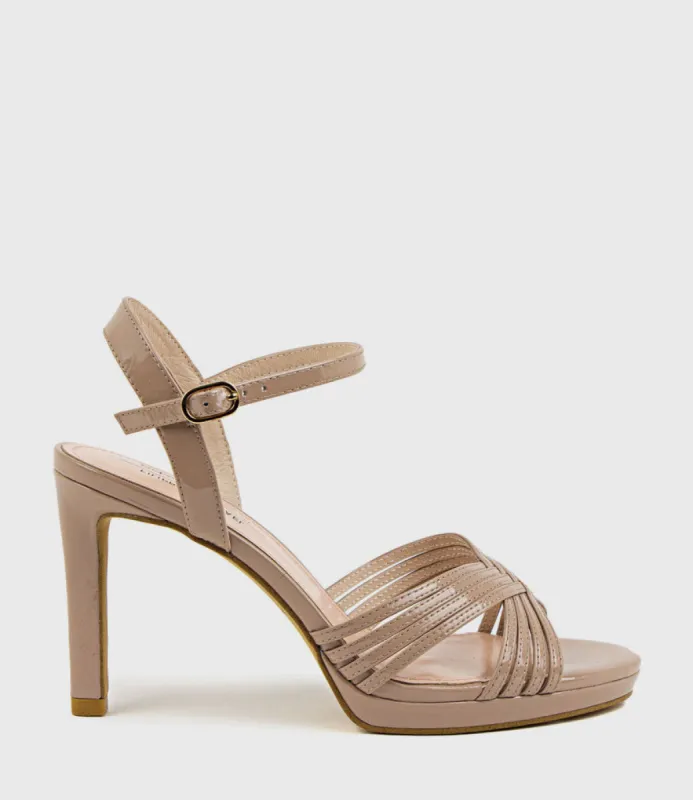 SONA90 Cross Strap Platform Sandal in Nude Patent sold by Edward Meller