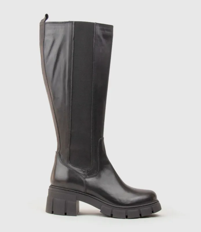 VERGE Knee High Boot with Gusset in Black sold by Edward Meller