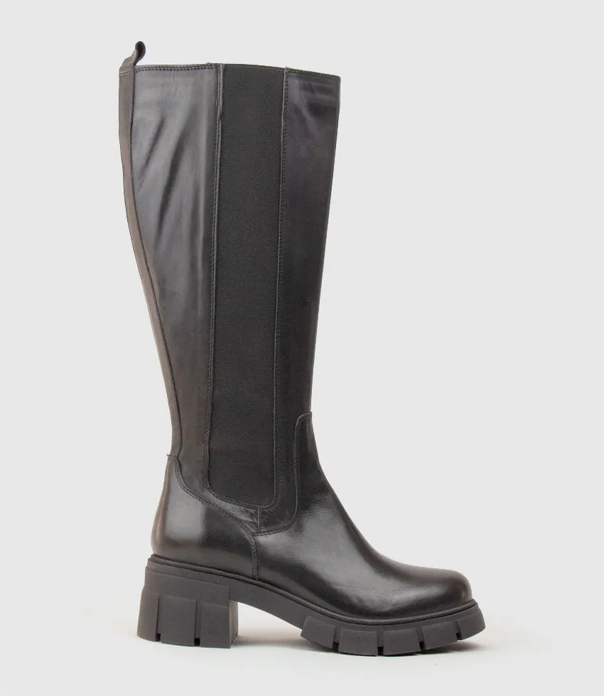 VERGE Knee High Boot with Gusset in Black sold by Edward Meller