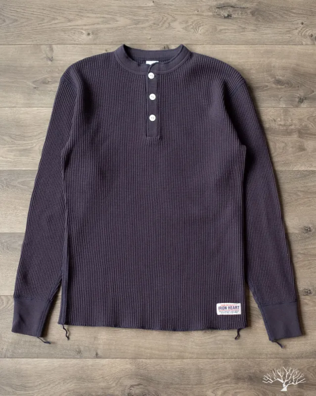 IHTL-1213-NAV - Waffle Knit Long Sleeve Thermal Henley - Navy sold by Withered Fig