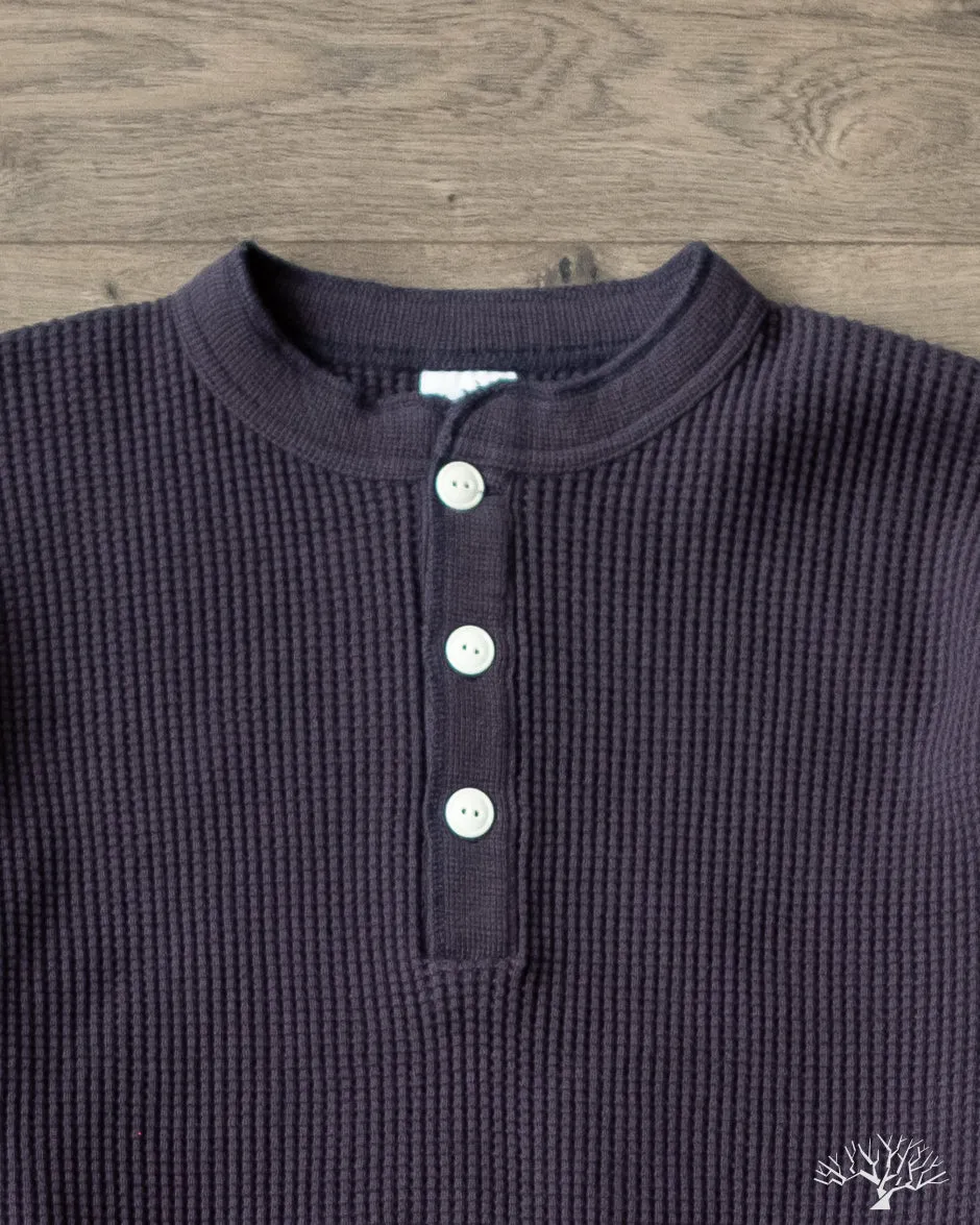 IHTL-1213-NAV - Waffle Knit Long Sleeve Thermal Henley - Navy sold by Withered Fig product image thumbnail 2