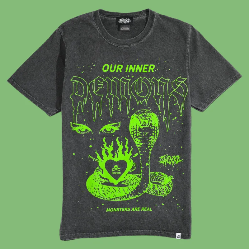 Inner Demons Black Wash Tee sold by SWIXXZ by Maggie Lindemann