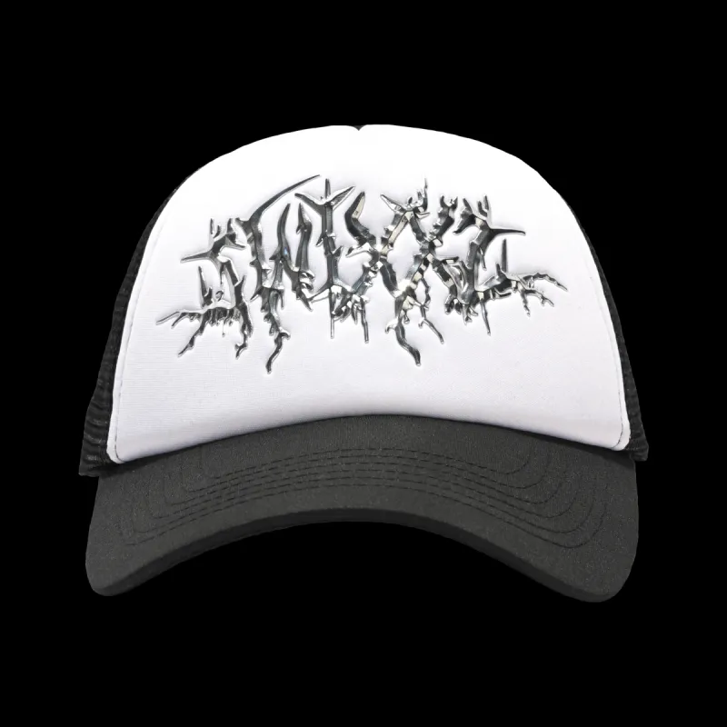 Metal Logo Black & White Trucker Hat sold by SWIXXZ by Maggie Lindemann