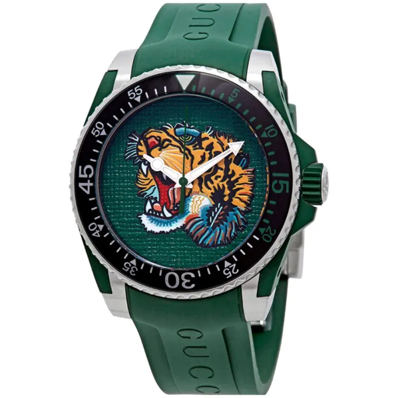 Gucci YA136316 Dive Green Tiger Head Dial Men's Watch sold by Watch & Watch