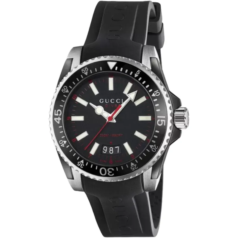 Gucci YA136303 Dive Black Dial Silicone Band Men's Watch sold by Watch & Watch