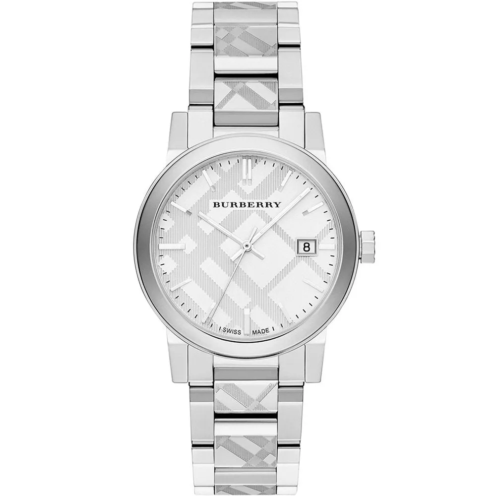 Burberry BU9037 The City Engraved Checked Steel Unisex Watch sold by Watch & Watch