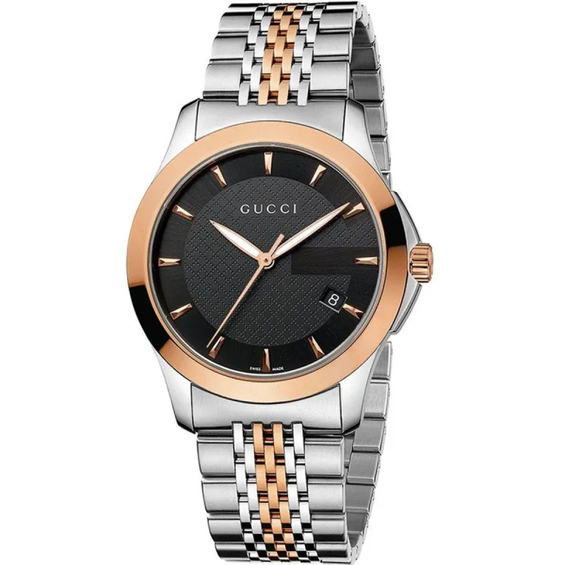 Gucci YA126410 Men's G-Timeless 38mm Black Face Two-Tone Watch sold by Watch & Watch