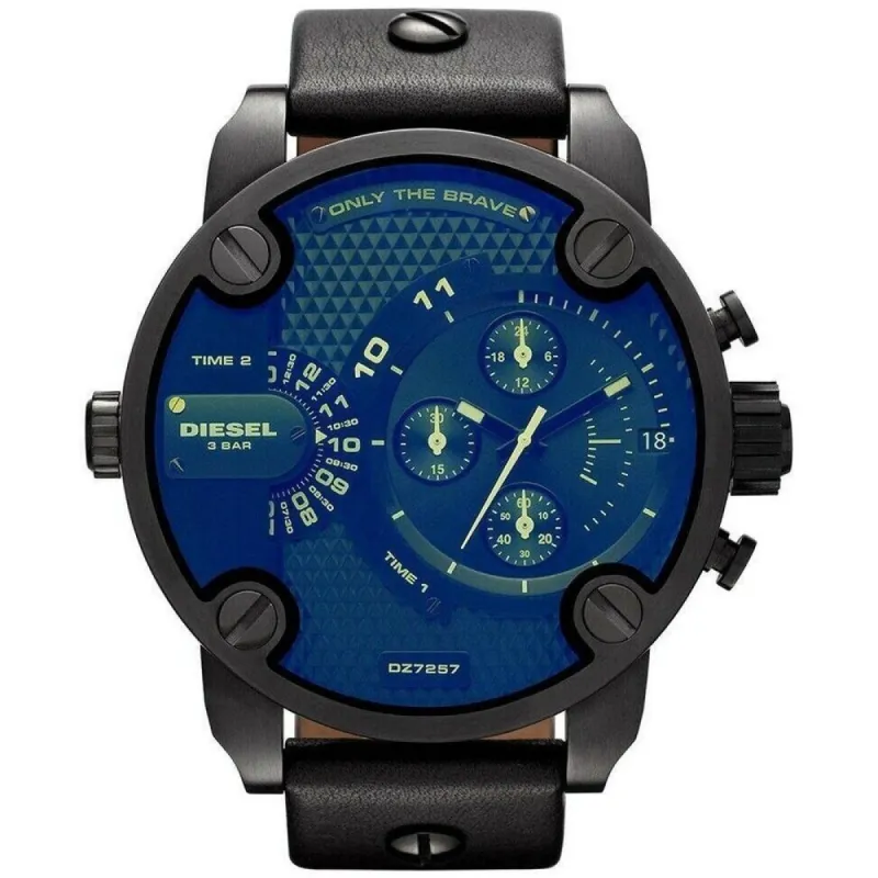 Diesel DZ7257 Bad Ass Chronograph Blue Dial Black Leather Men's Watch sold by Watch & Watch