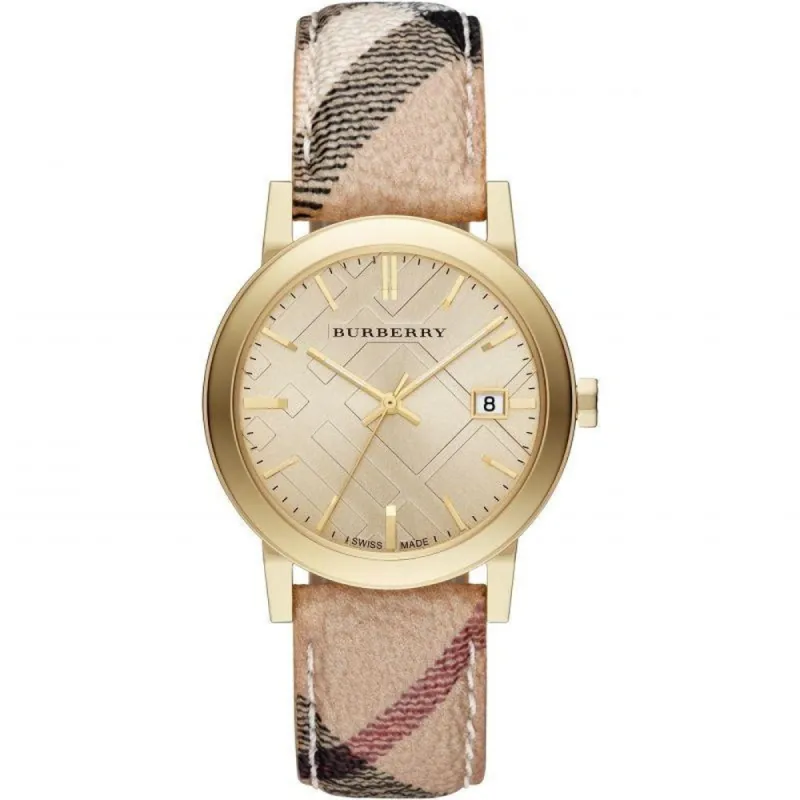 Burberry BU9026 The City Champagne Dial Check Strap Women's Watch sold by Watch & Watch