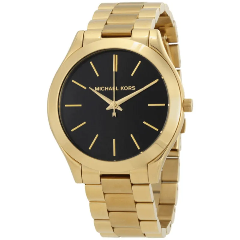 Michael Kors MK3478 Slim Runway Black Dial Gold-tone Ladies Watch sold by Watch & Watch