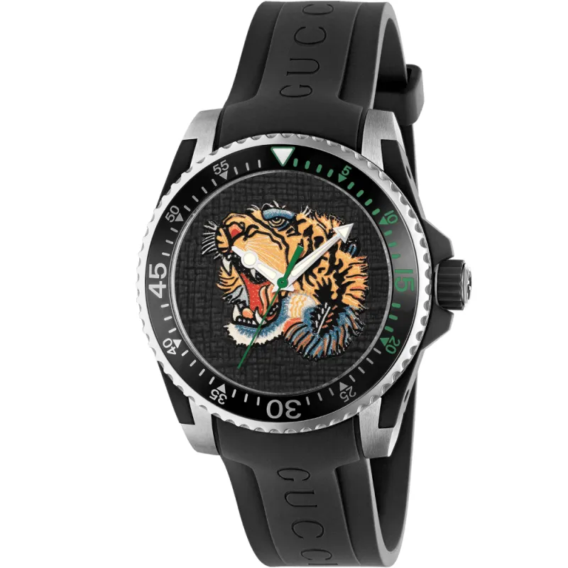 Gucci YA136318 Dive Embroidery Tiger Black Dial Men's Watch made by Gucci