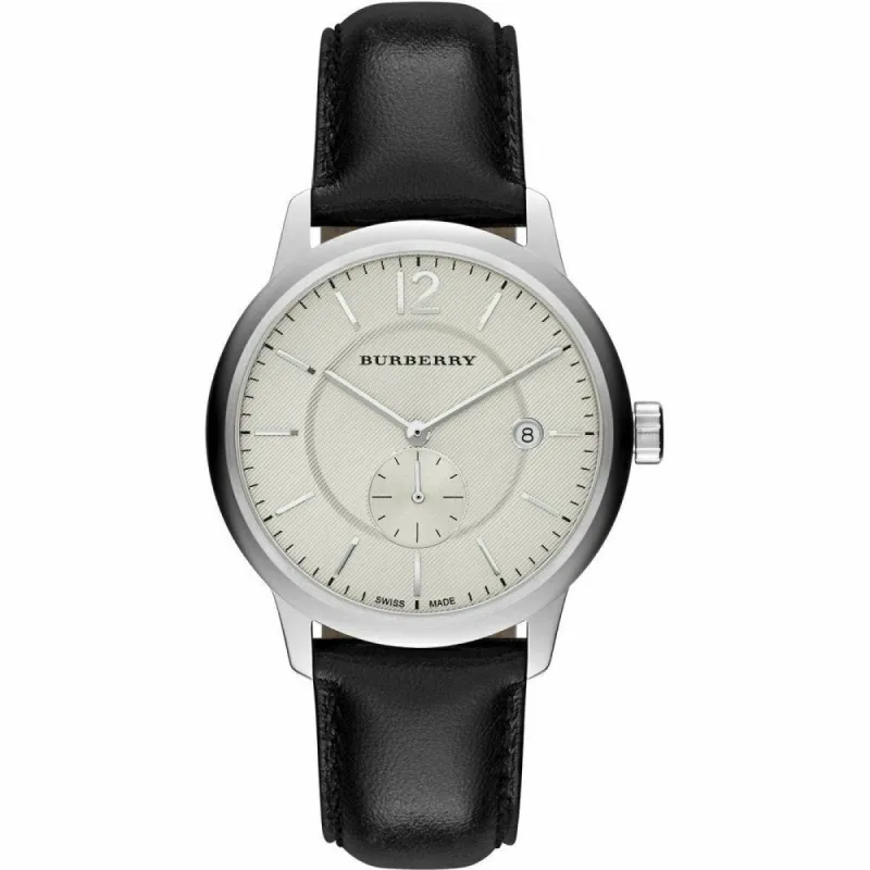 Burberry BU10000 Classic Round Beige Dial Black Leather Men's Watch made by Burberry