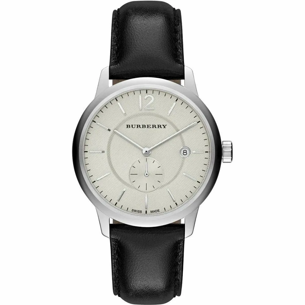 Burberry BU10000 Classic Round Beige Dial Black Leather Men's Watch sold by Watch & Watch