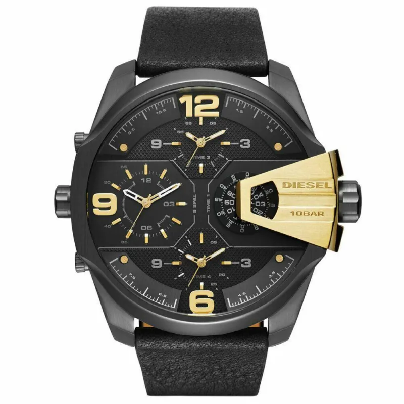 DIESEL DZ7377 Uber Chief Black Dial Black Leather Men's Watch sold by Watch & Watch