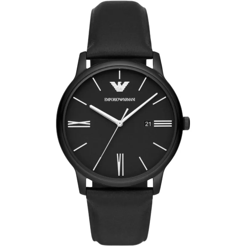 Emporio Armani AR11573 Three-Hand Date Black Leather Men’s Watch sold by Watch & Watch